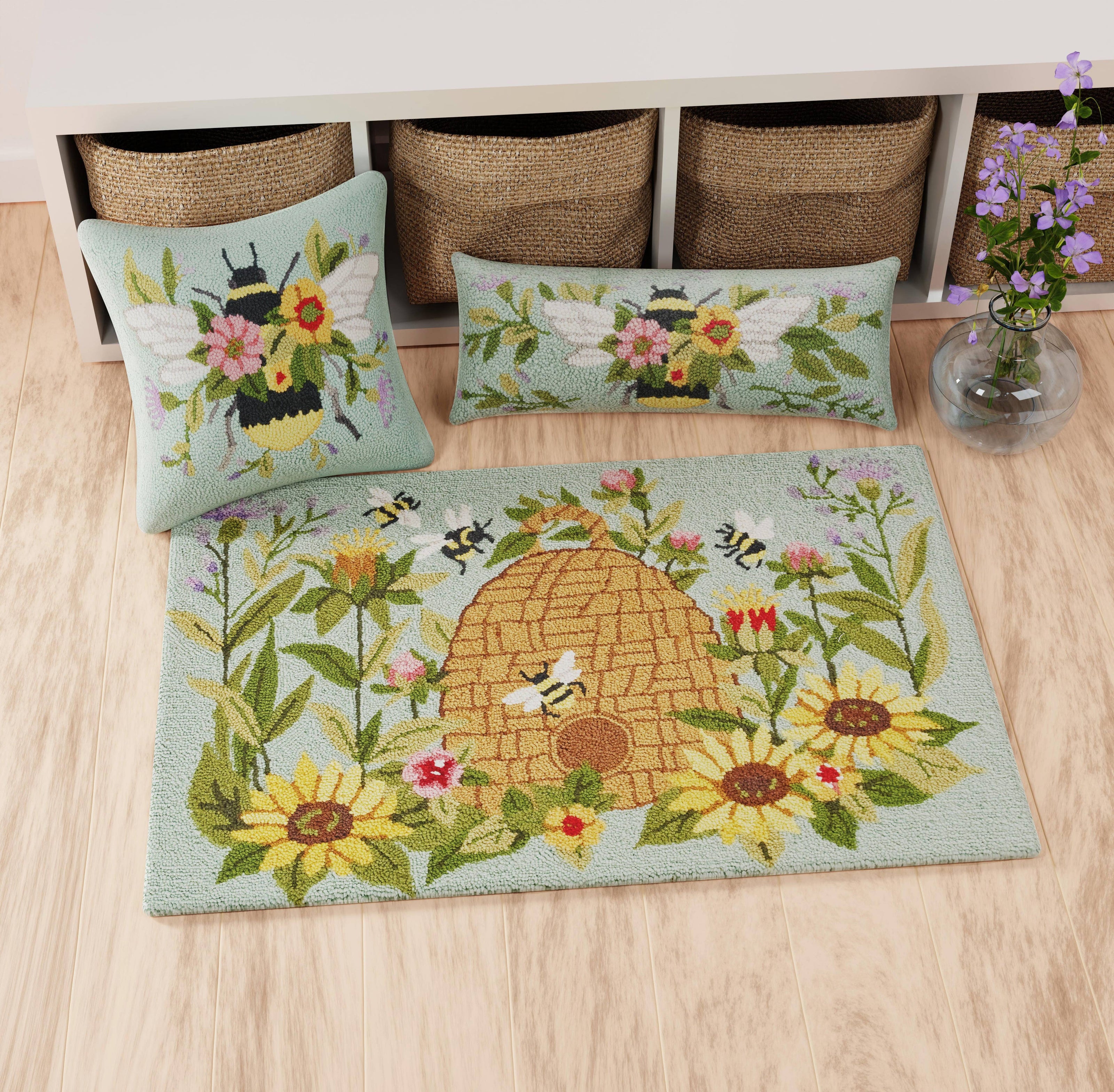Floral Bee w/Hive Hook Pillow - Susan Winget