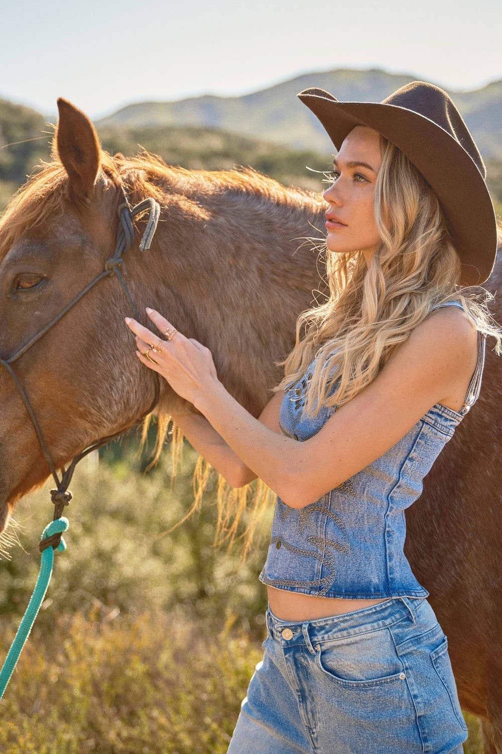Western Buckle Strap Denim Top