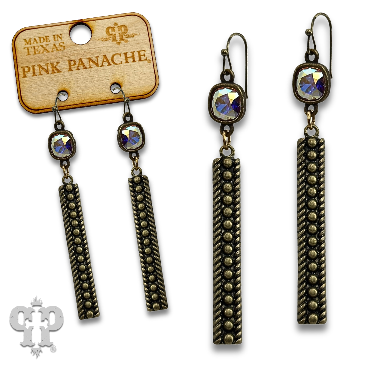 Swarovski® crystals textured rectangle bar earrings