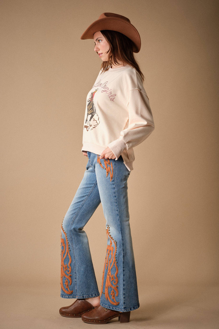 Western Suede Detail Bootcut Jeans