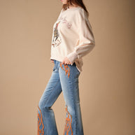 Western Suede Detail Bootcut Jeans