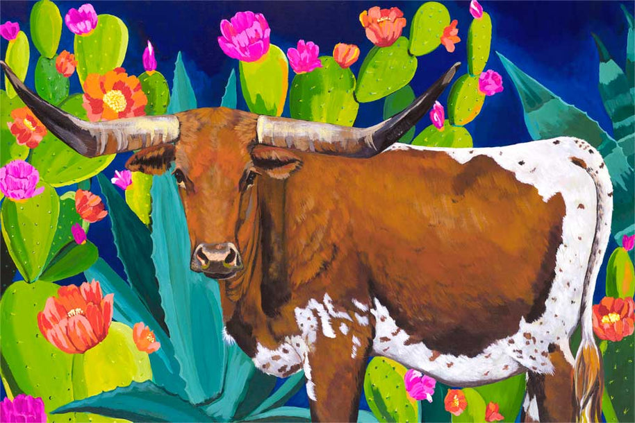 Desert Longhorn Cattle Stretched Canvas