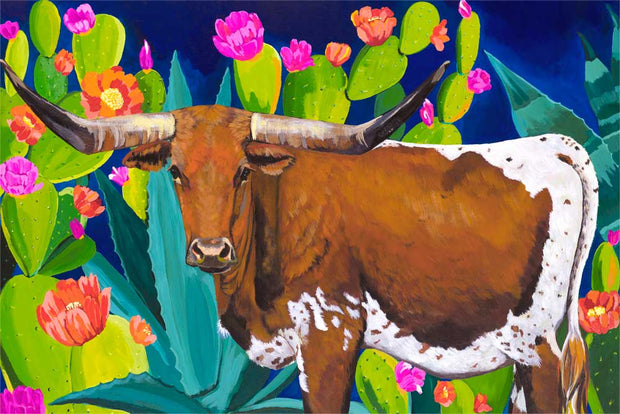 Desert Longhorn Cattle Stretched Canvas