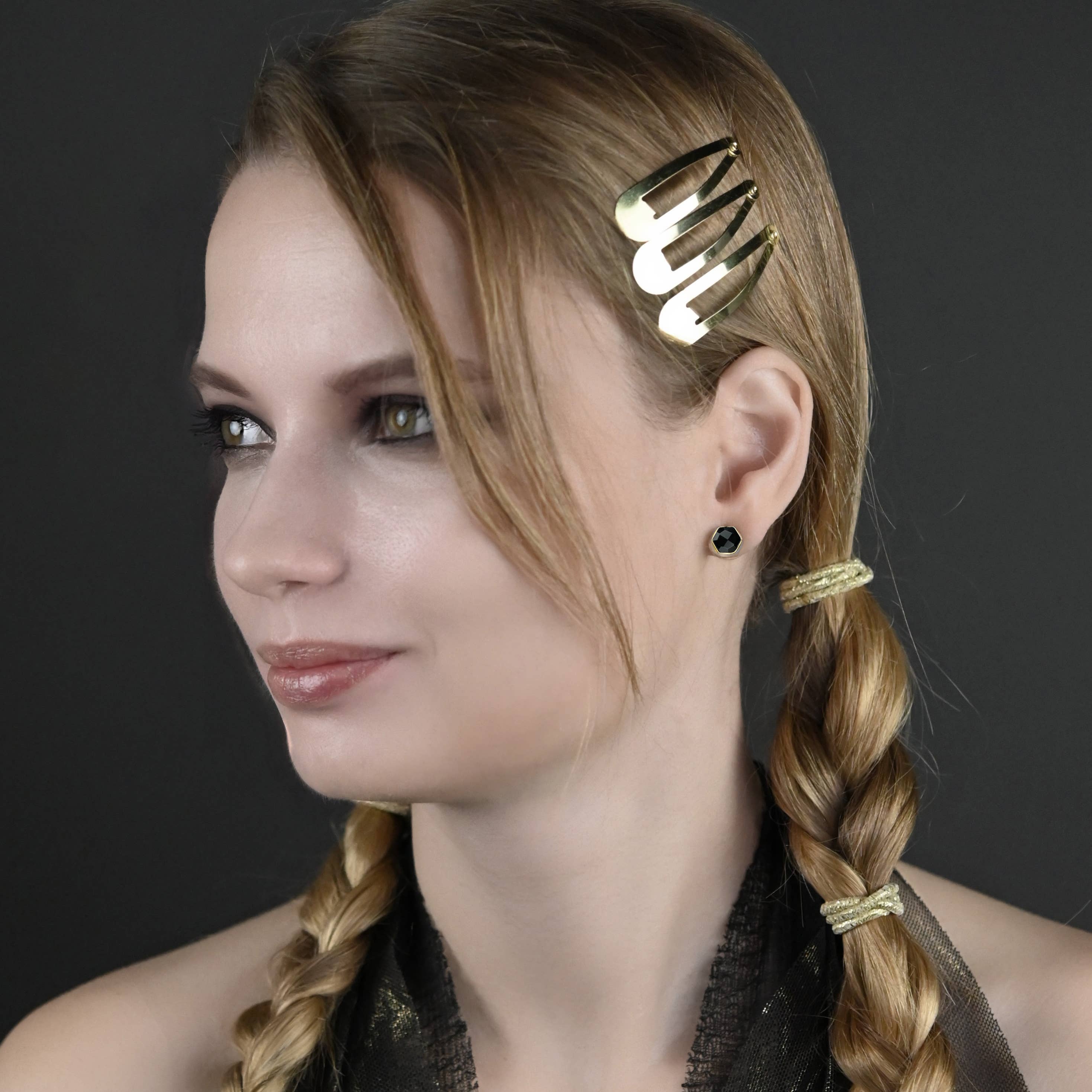 Semi Precious Hexagon Gemstone Studs (8mm gold)