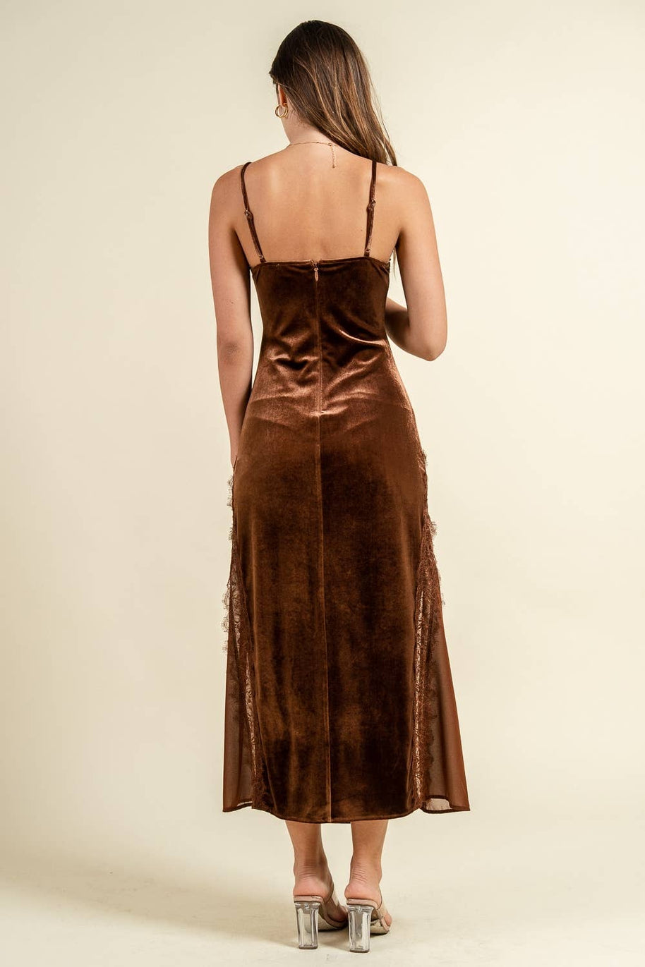 Velvet Slip Dress, Brown