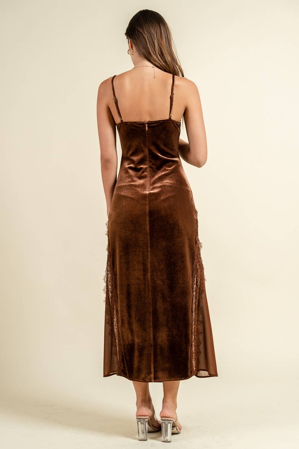 Velvet Slip Dress, Brown