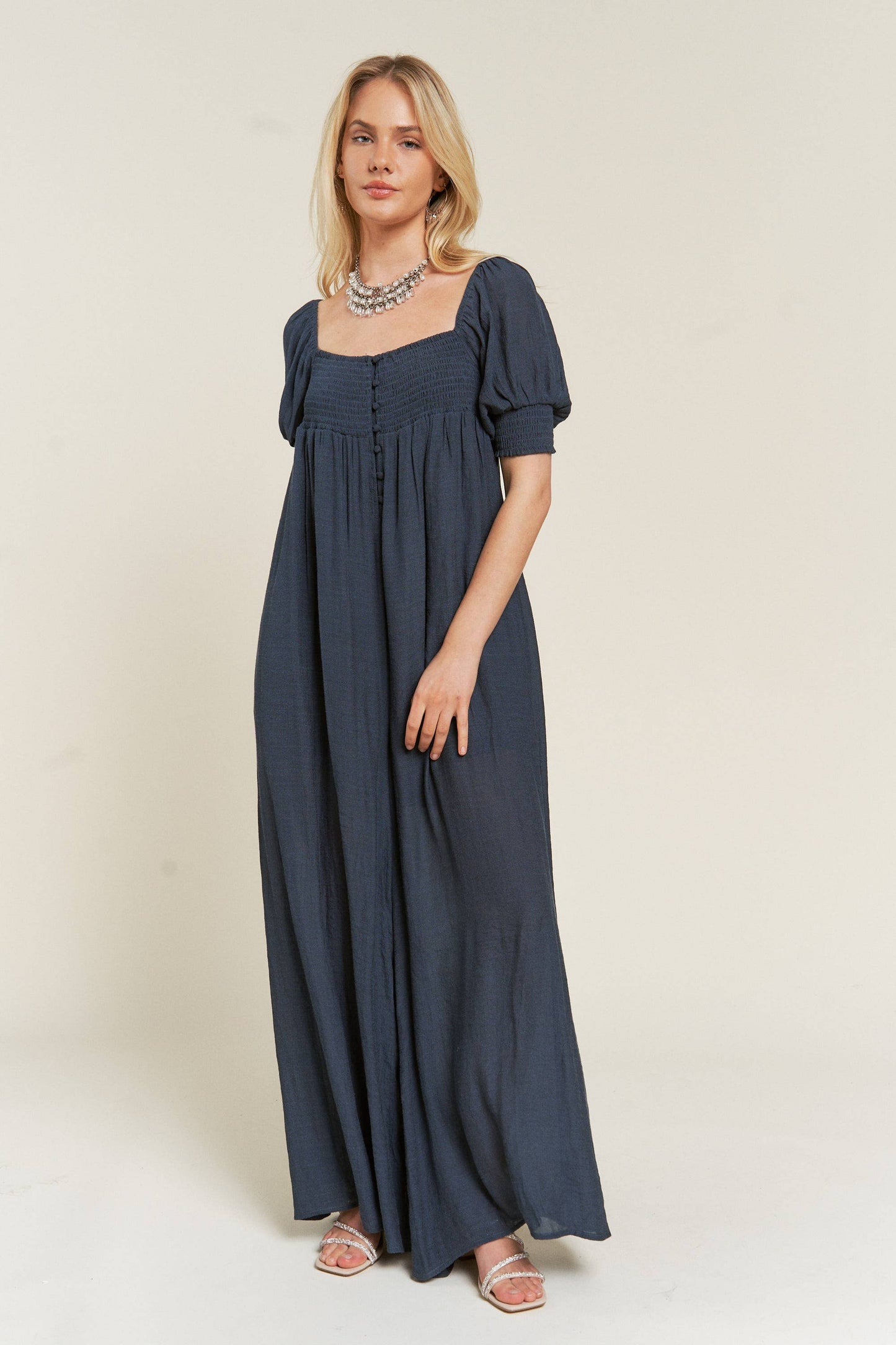 Smocked Neck WIDE LEG JUMPSUIT