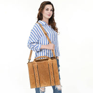 Western Leather Tote Bag with Hand-Stitched Detailing