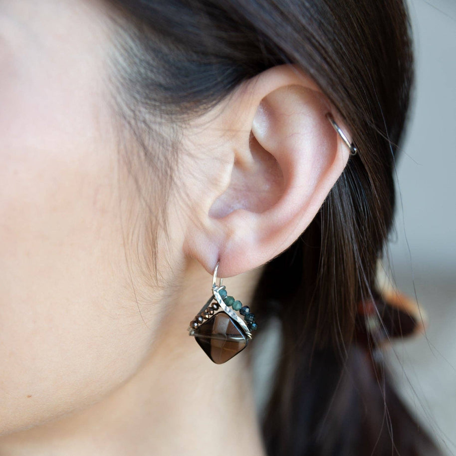 Handmade Tree Bark Smokey Quartz Mini Earring