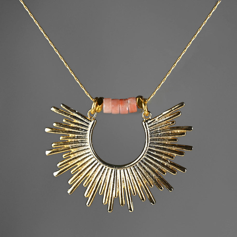 Golden Sun w/ Semi Precious Heishi Beads Necklace