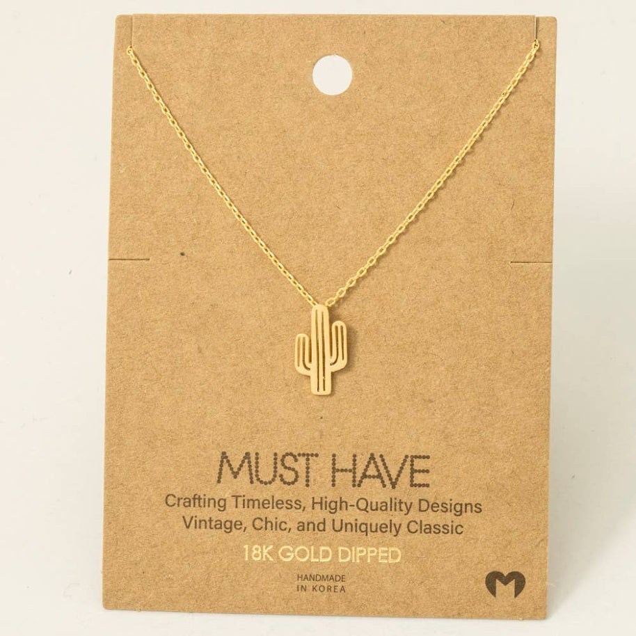 Gold Dipped Cactus Pendant Necklace