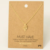 Gold Dipped Cactus Pendant Necklace