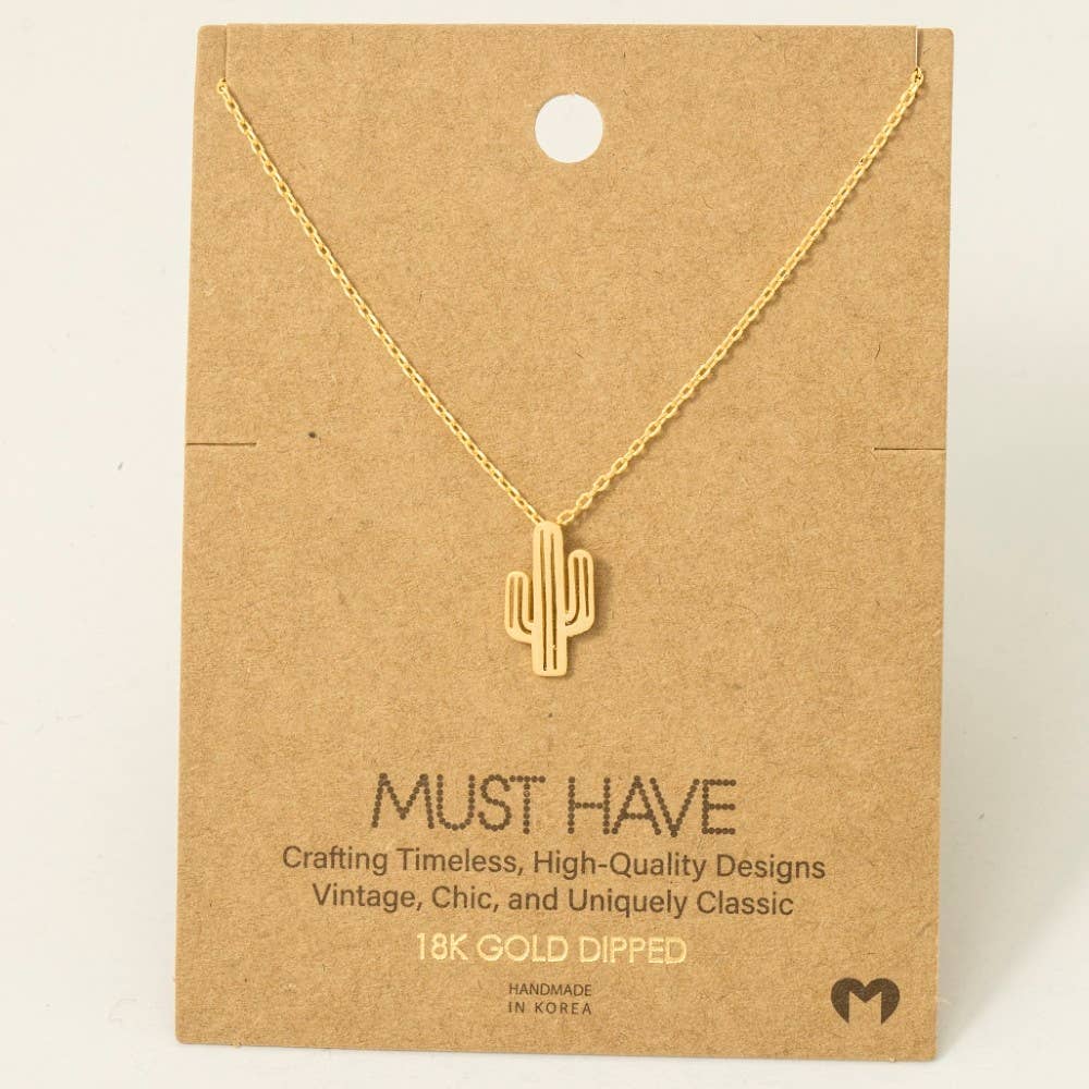 Gold Dipped Cactus Pendant Necklace