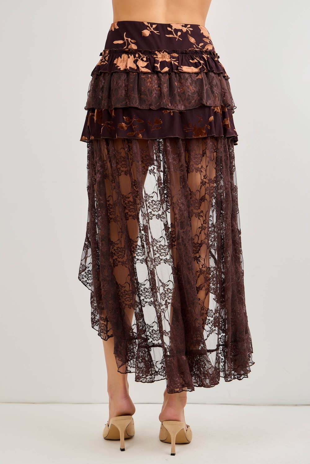 Burnout Velvet Tiered Skirt