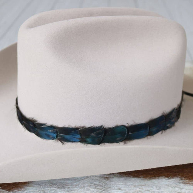 Iridescent Blue Feather Hat Band - Echo