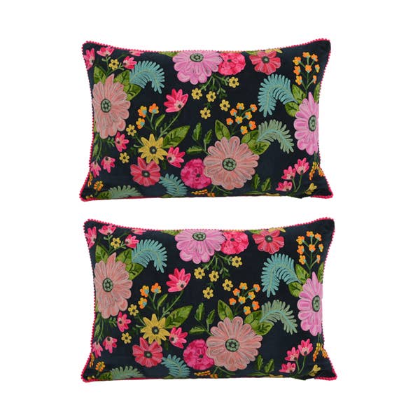 Embroidered Navy Pillow, 16 x 24