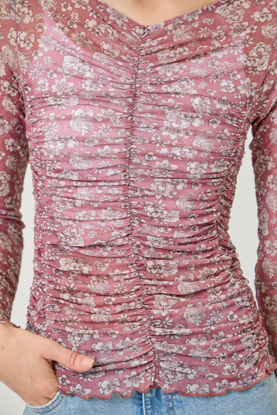 Lettuce Hem Mesh Print Top