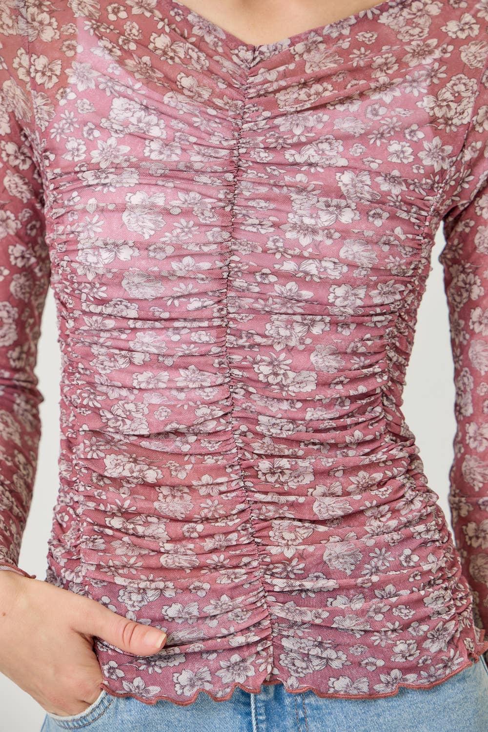 Lettuce Hem Mesh Print Top