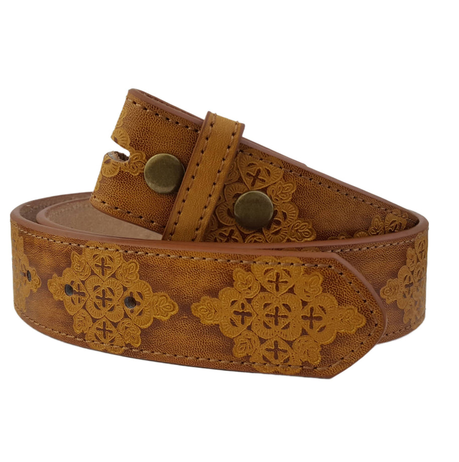 Hand Painted Tooled Belt, Round Buckle