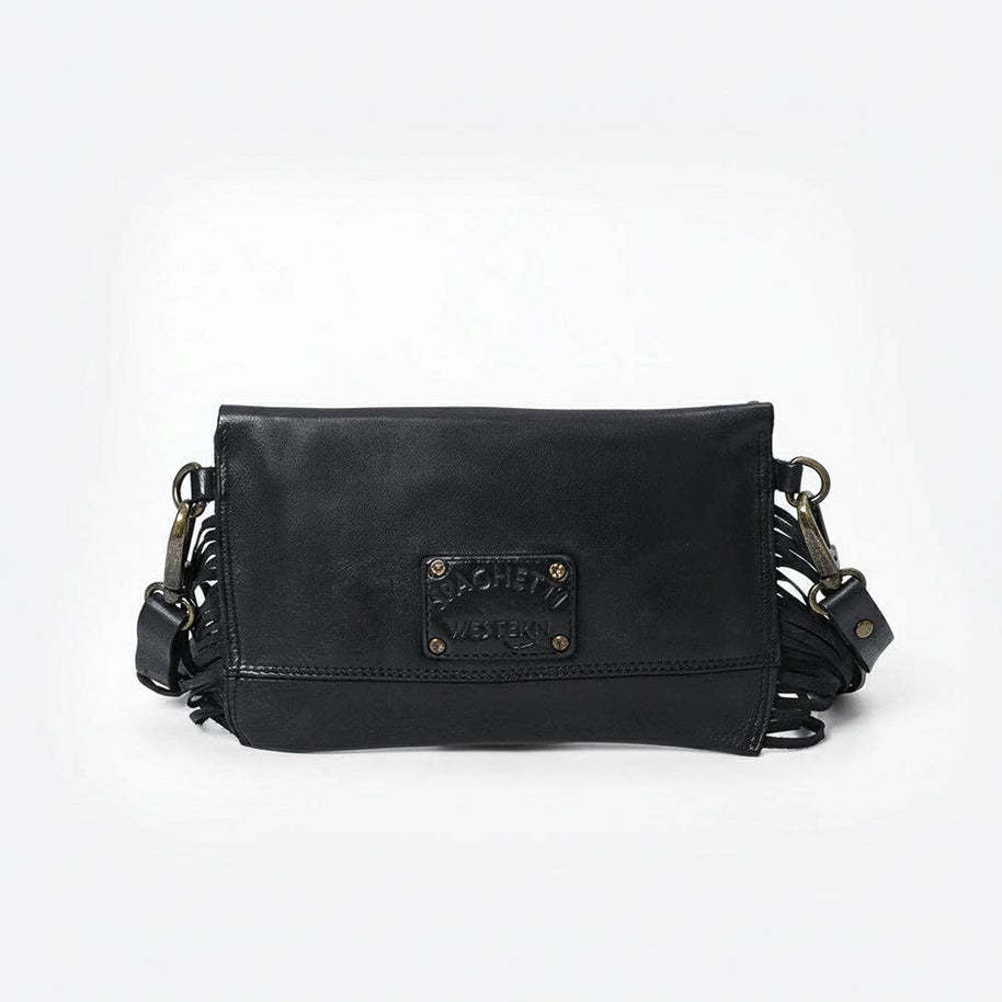 Spaghetti Western Leather & Fringe Envelope Purse, Black