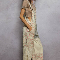 Animal Print & Floral Overalls, Cream