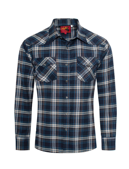 Men's Western Long Sleeve Flannel Shirt With Snap Buttons