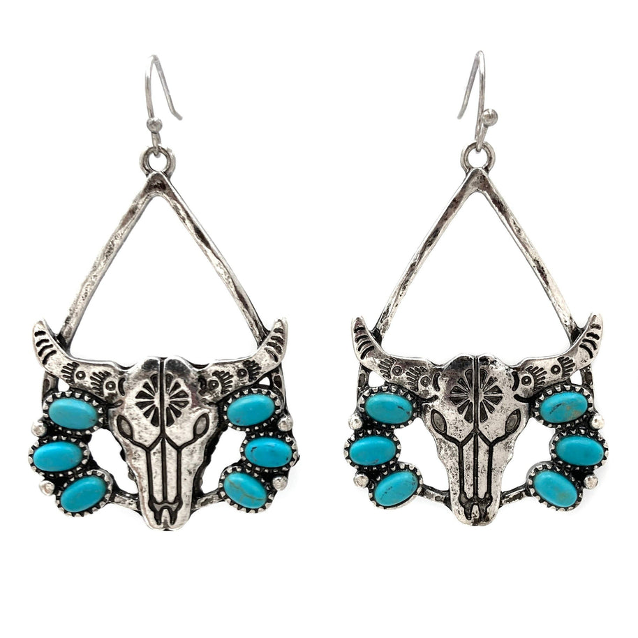 Longhorn Turquoise Cabochon Bohemian Hanging Earrings
