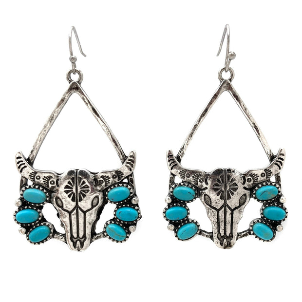 Longhorn Turquoise Cabochon Bohemian Hanging Earrings