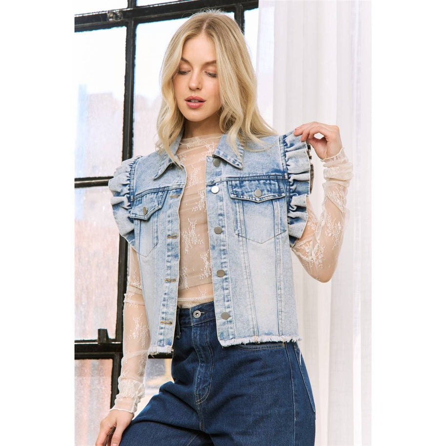 Denim Vest with Ruffles