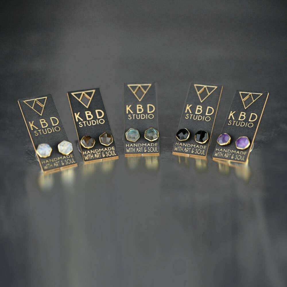 Semi Precious Hexagon Gemstone Studs (8mm gold)