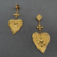 Hammered heart-shaped pattern 18K Golden SS Earrings