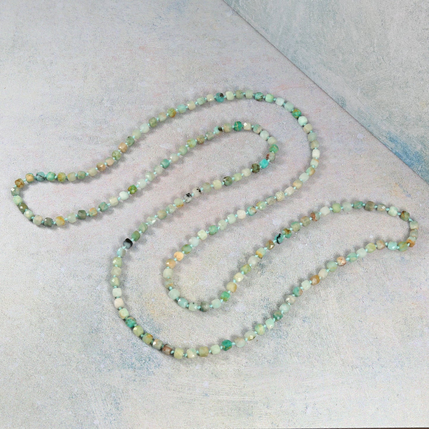 36" 4mm Infinity Squared Micro-cut Amazonite Necklace