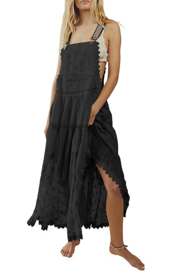 Bohemian Flowy Lace tiered Bib Maxi Dress