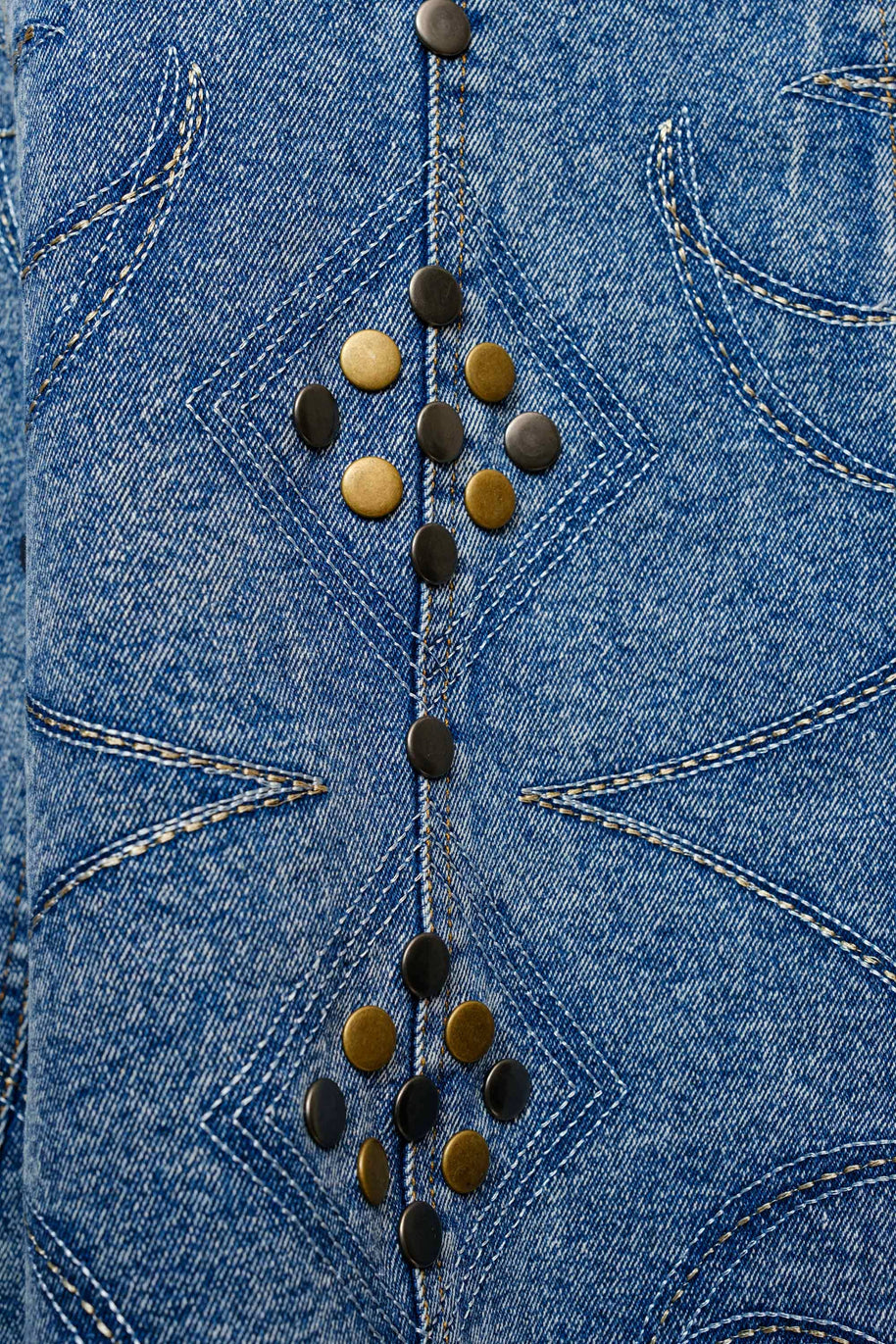 Denim Buckle Dress, Med Wash