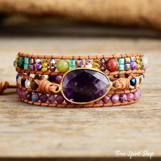 Natural Amethyst & Lepidolite Wrap Bracelet