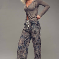 Lace Trim Button-Front Ribbed Knit Top