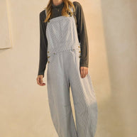 Pinstriped Barrel-leg Overalls, Plus