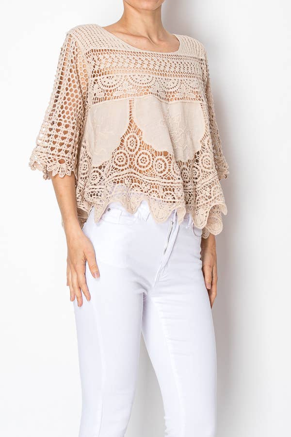 Relaxed Short Crochet Lace Top