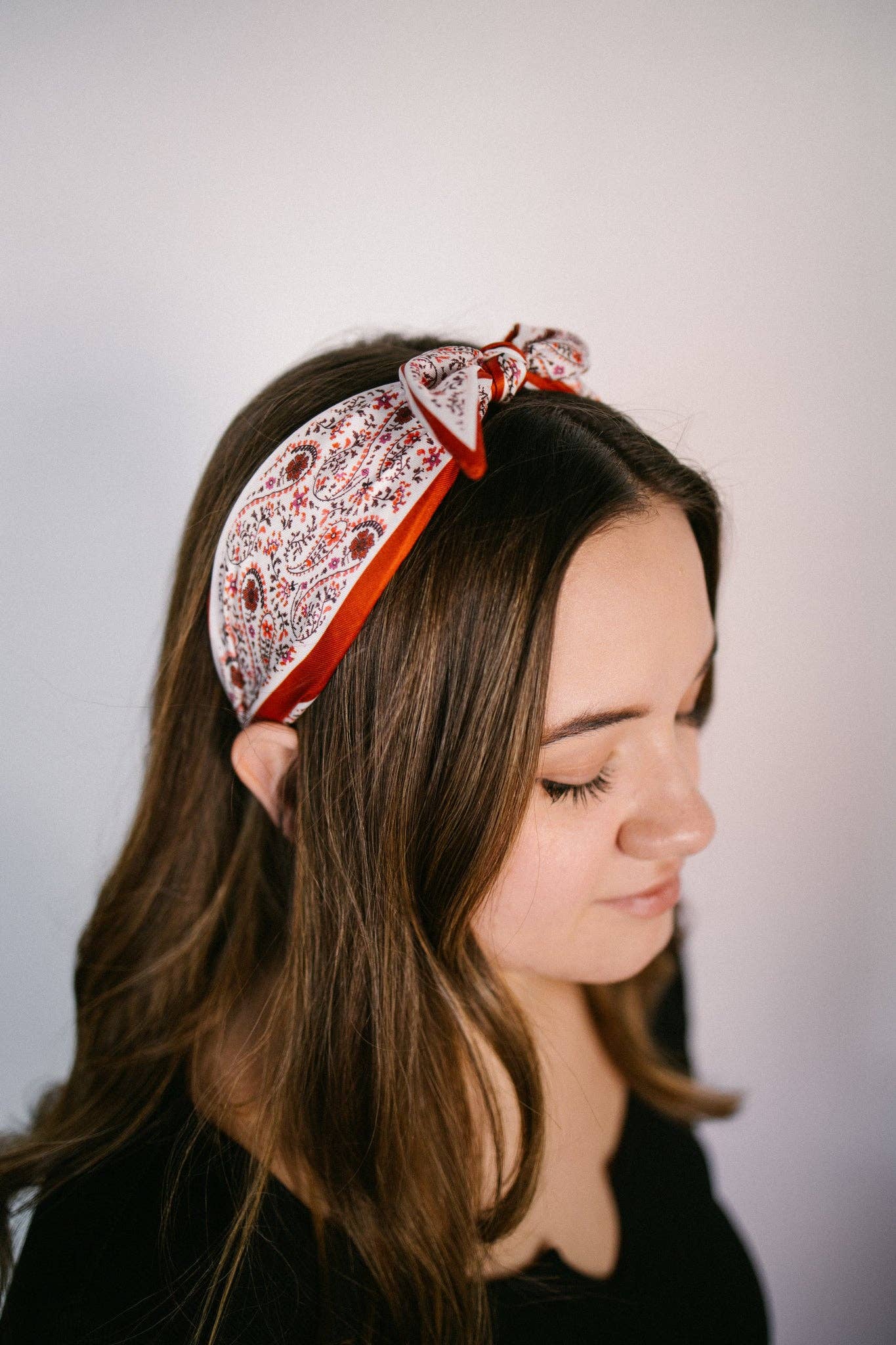 Red Paisley Boho Satin Scarf Bow Knot Headband