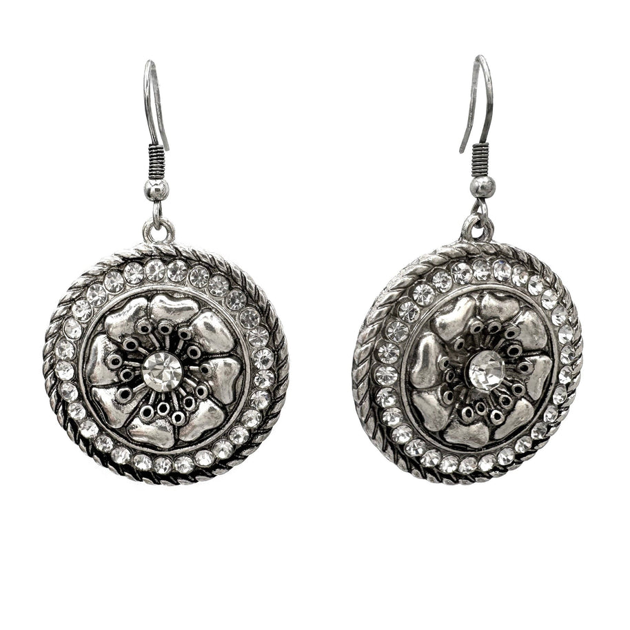 Silver Flower Rhinestone Metal Earrings