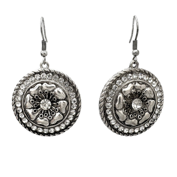 Silver Flower Rhinestone Metal Earrings