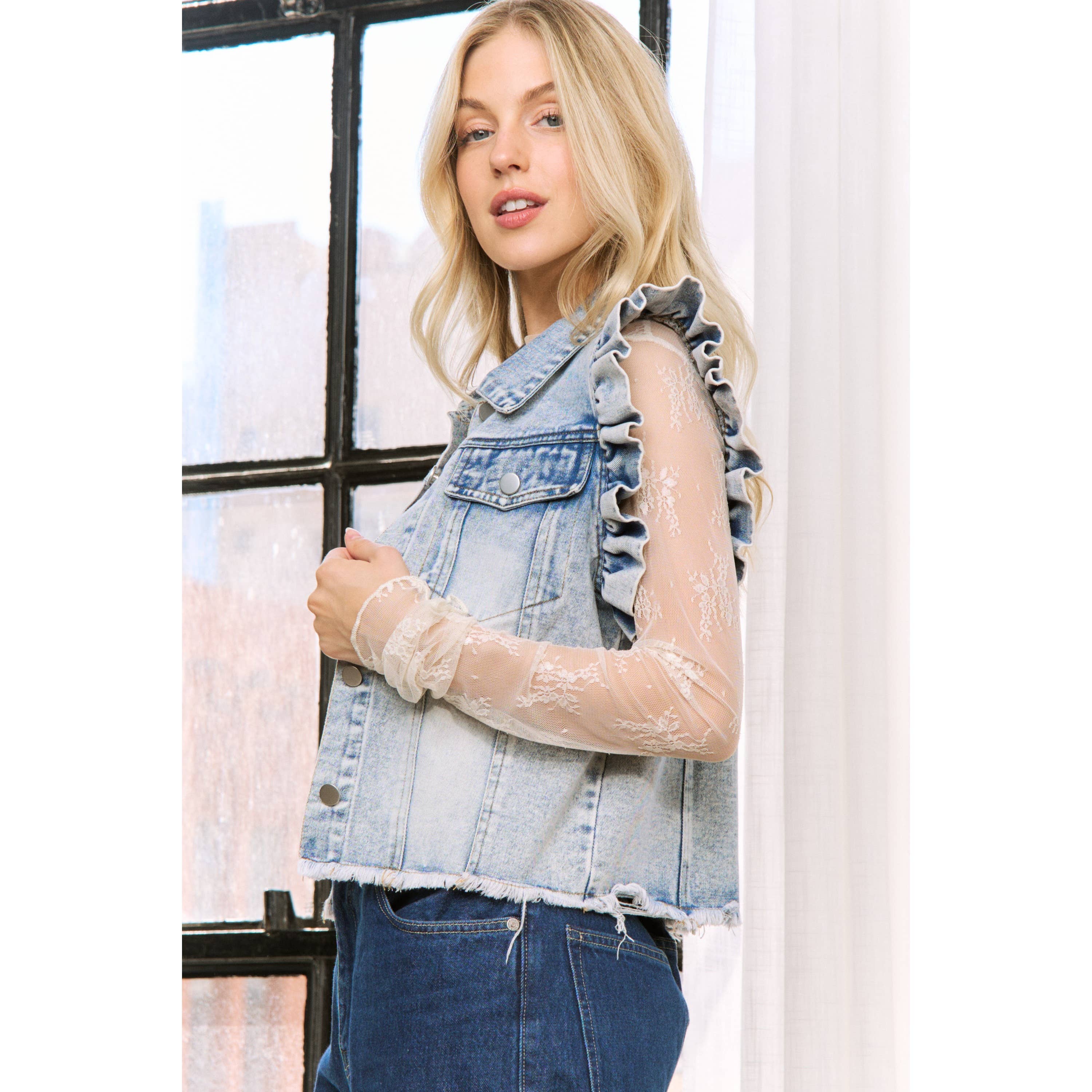 Denim Vest with Ruffles