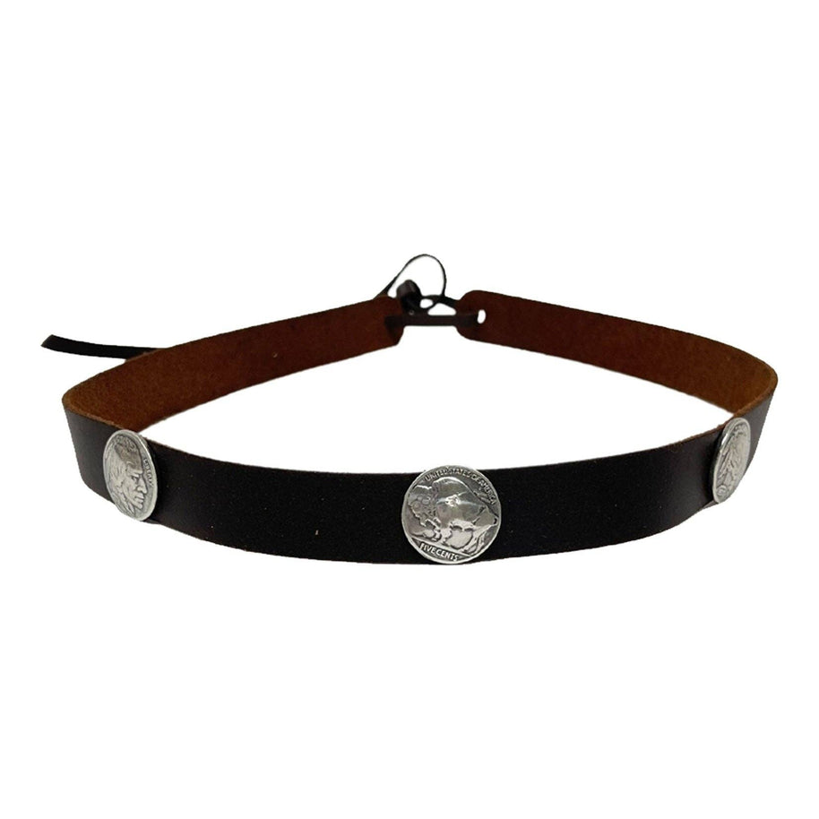 Genuine Leather Concho Hat Band - Style Buffalo Black