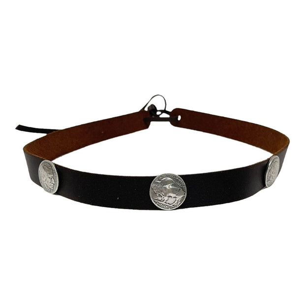 Genuine Leather Concho Hat Band - Style Buffalo Black