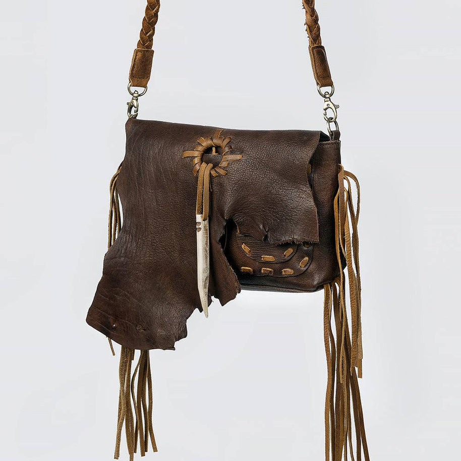 Rustic Leather Fringe Crossbody