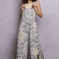 Crochet contrast patch overalls