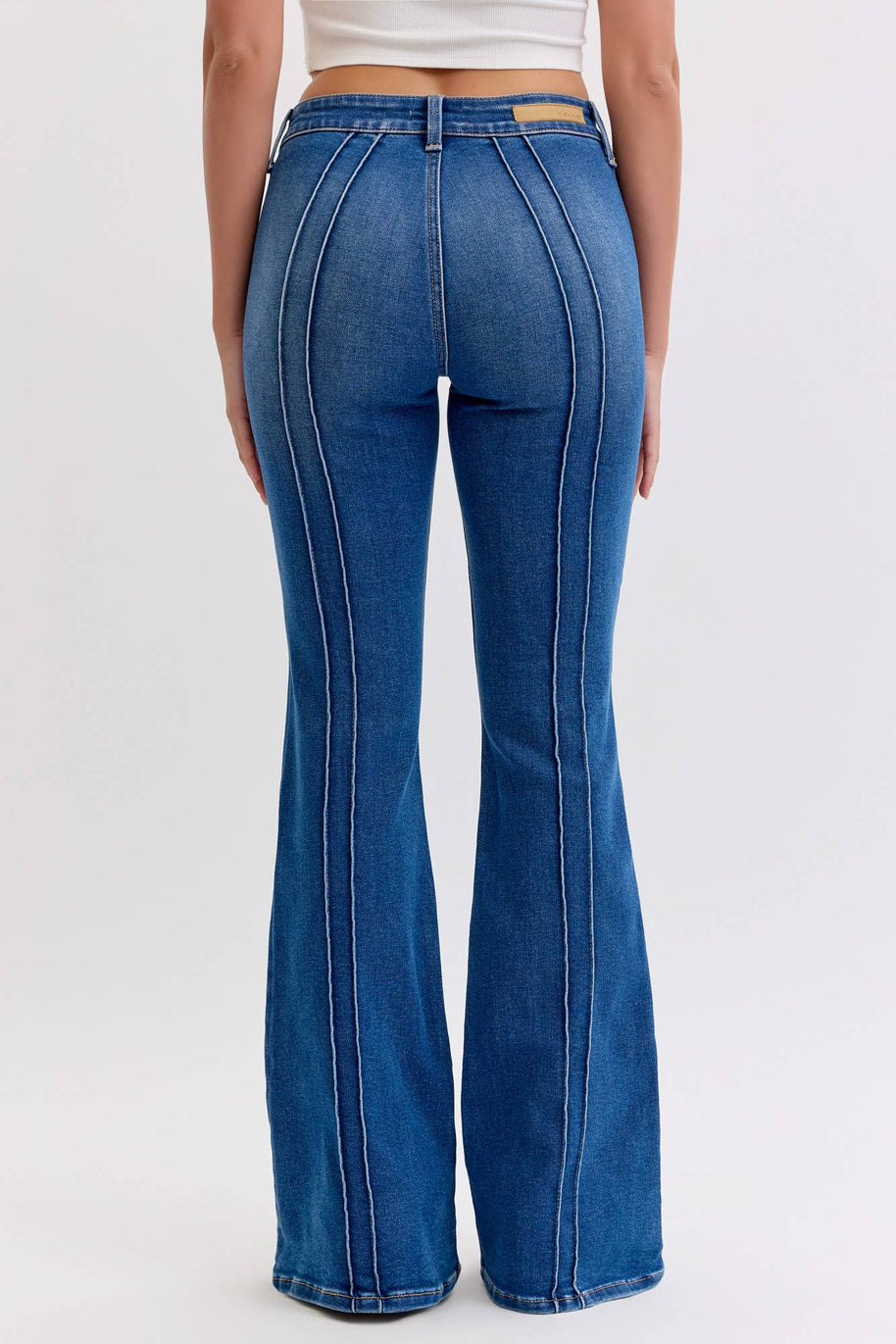Mid-Rise Flare Jeans Pintuck Seam