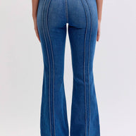 Mid-Rise Flare Jeans Pintuck Seam
