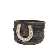 Leather Cuff In Leopard Spots with Horseshoe