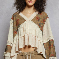 Long sleeve patchwork ruffle top